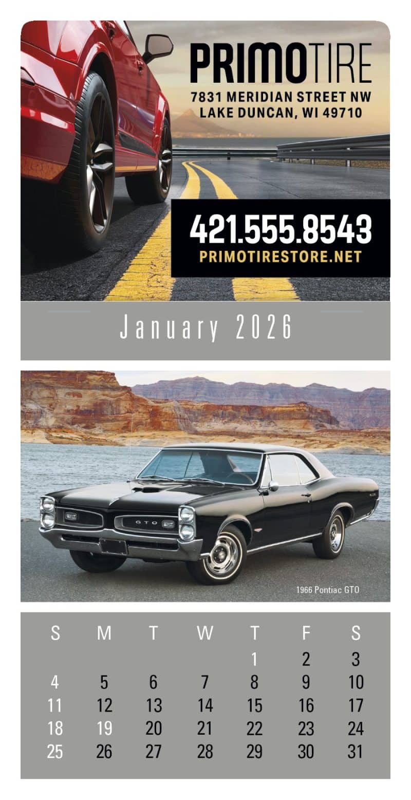 Custom Triumph® Calendars Press-N-Stick Full-Color Header Cruisin? Cars Calendar