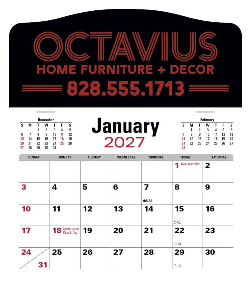 Custom Triumph® Calendars Press-N-Stick Jumbo Header with 3-Month Calendar - 1