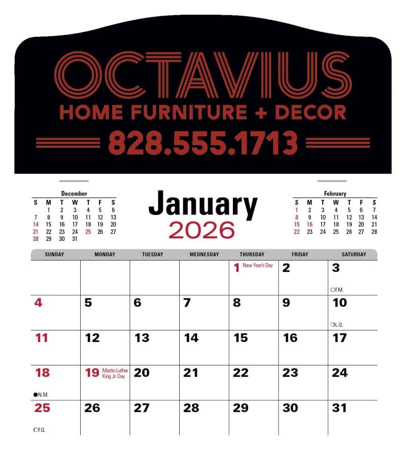 Custom Triumph® Calendars Press-N-Stick Jumbo Header with 3-Month Calendar