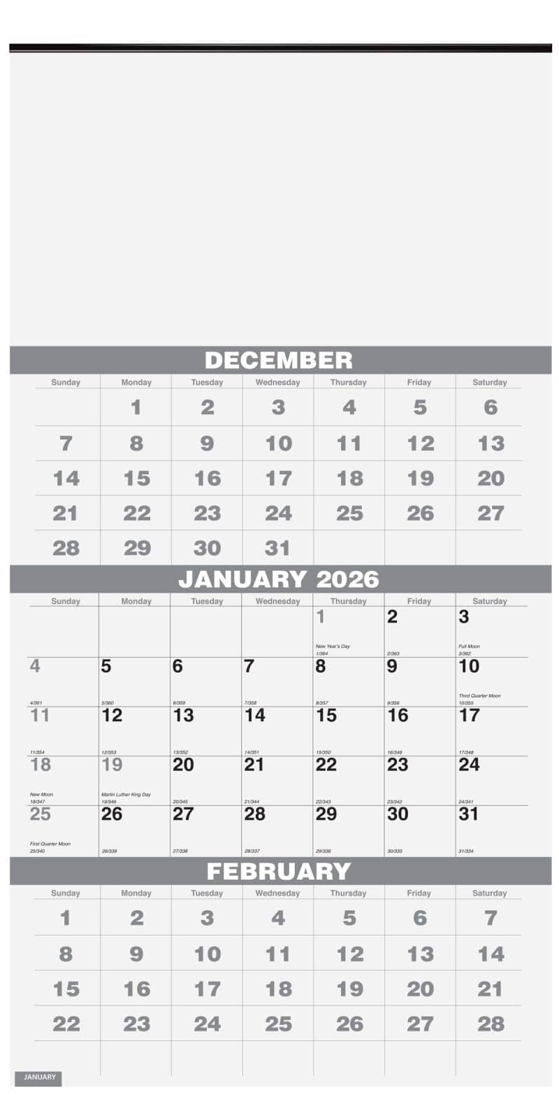 Custom 3 Months at a Glance Wall Calendar w/1 Color Imprint (12 ¼"x 25") - 1