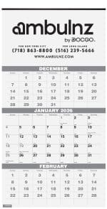 Custom 3 Months at a Glance Wall Calendar w/1 Color Imprint (12 ¼"x 25")