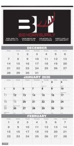Custom 3 Months at a Glance Wall Calendar w/2 Color Imprint (12 ¼"x 25")