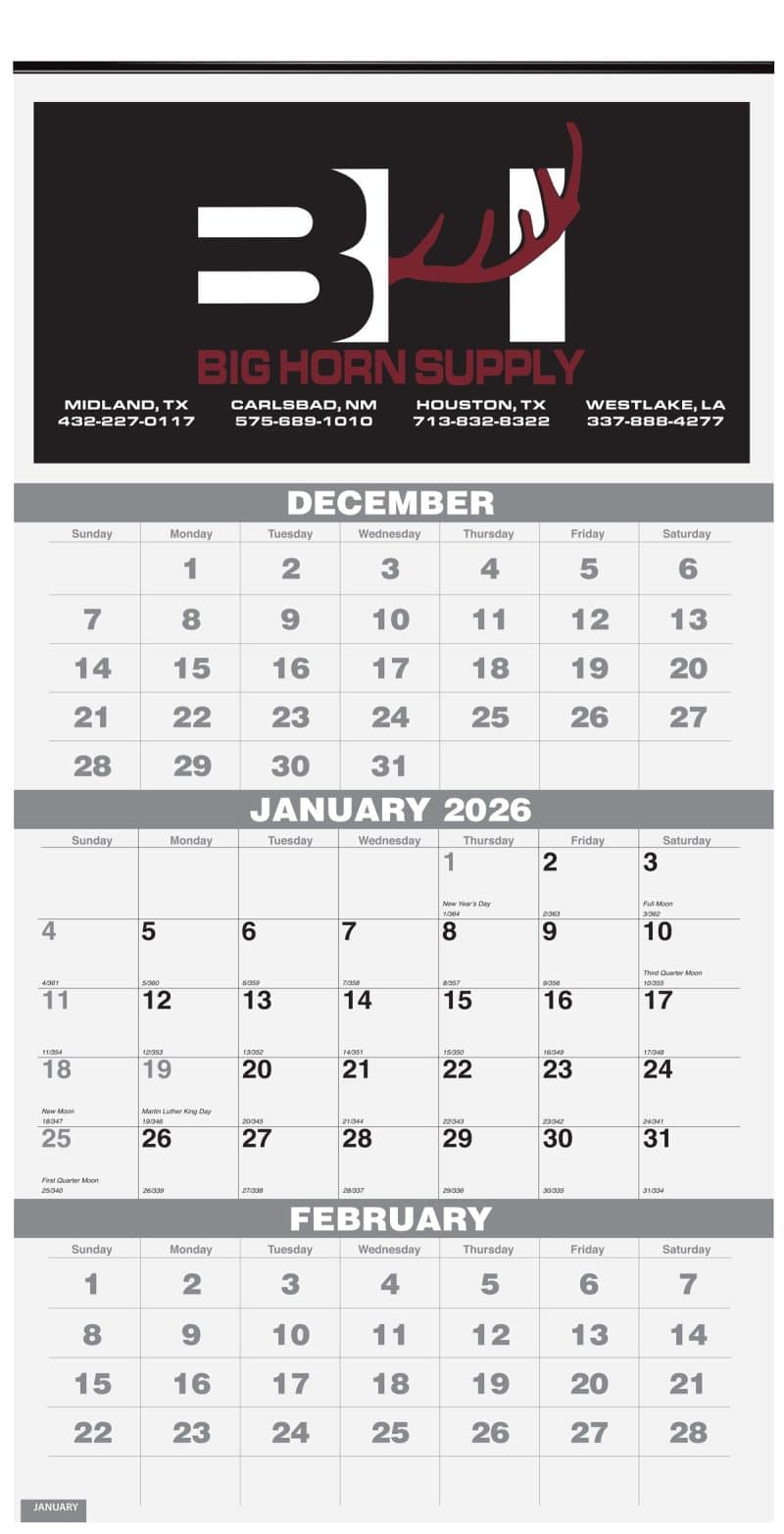 Custom 3 Months at a Glance Wall Calendar w/2 Color Imprint (12 ¼"x 25")