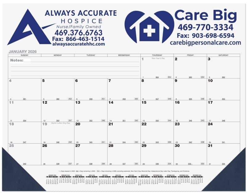 Custom Black Calendar Desk Pad w/13 Sheets & 1 Color Imprint (21 ¾"x 17")