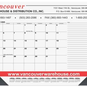 Custom Black Calendar Desk Pad w/Side Notes Line & 2 Color Imprint (21 ¾"x 17")