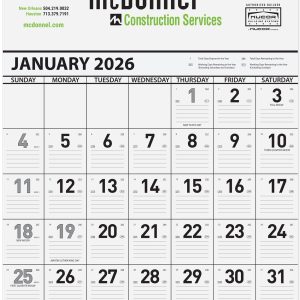Custom Black Contractor Calendar w/2 Color Imprint (18"x 25")
