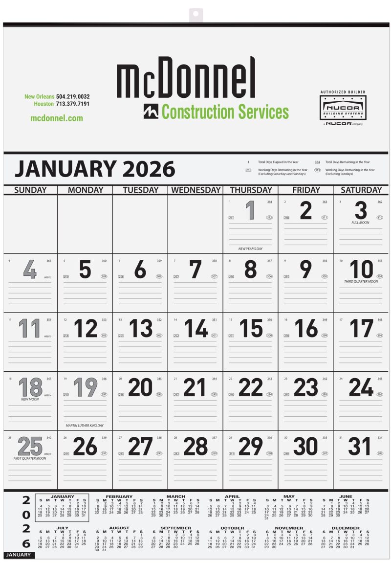 Custom Black Contractor Calendar w/2 Color Imprint (18"x 25")