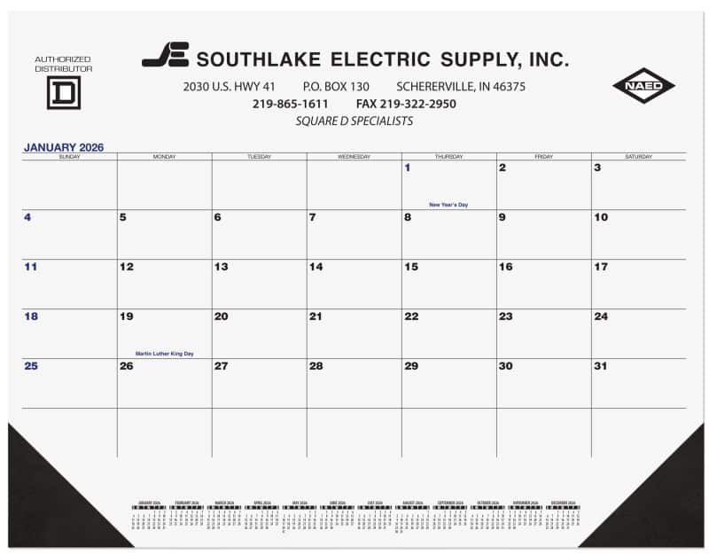 Custom Blue & Black Calendar Desk Pad w/1 Color Imprint (21 ¾"x 17")