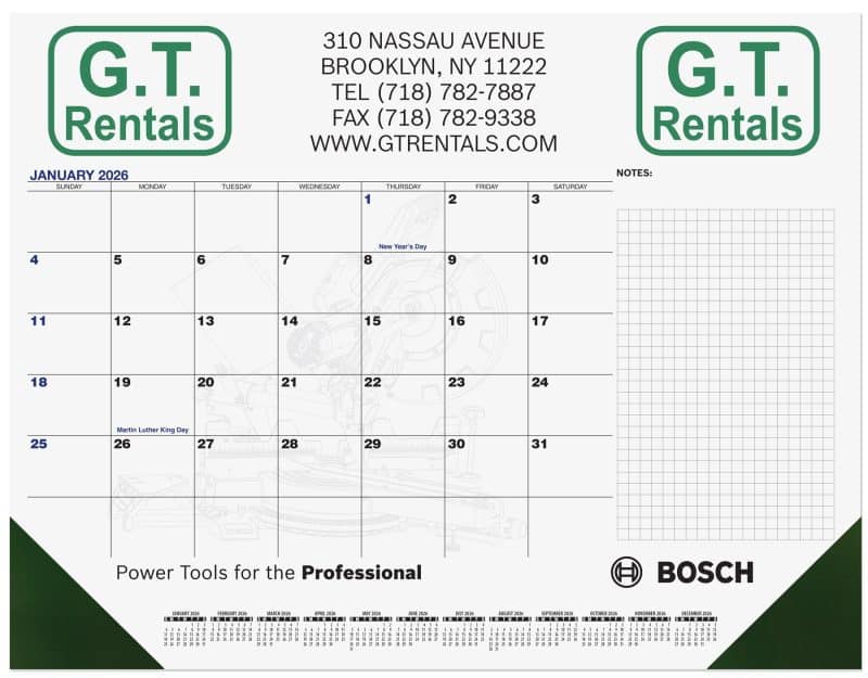 Custom Blue & Black Calendar Desk Pad w/Side Note Lines & 2 Color Imprint (21 ¾"x 17")