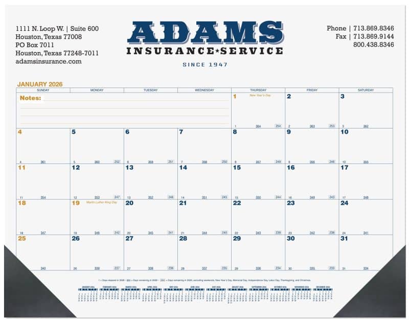 Custom Blue & Gold Calendar Desk Pad w/13 Sheets & 2 Color Imprint & 13 Sheets (21 ¾"x 17")