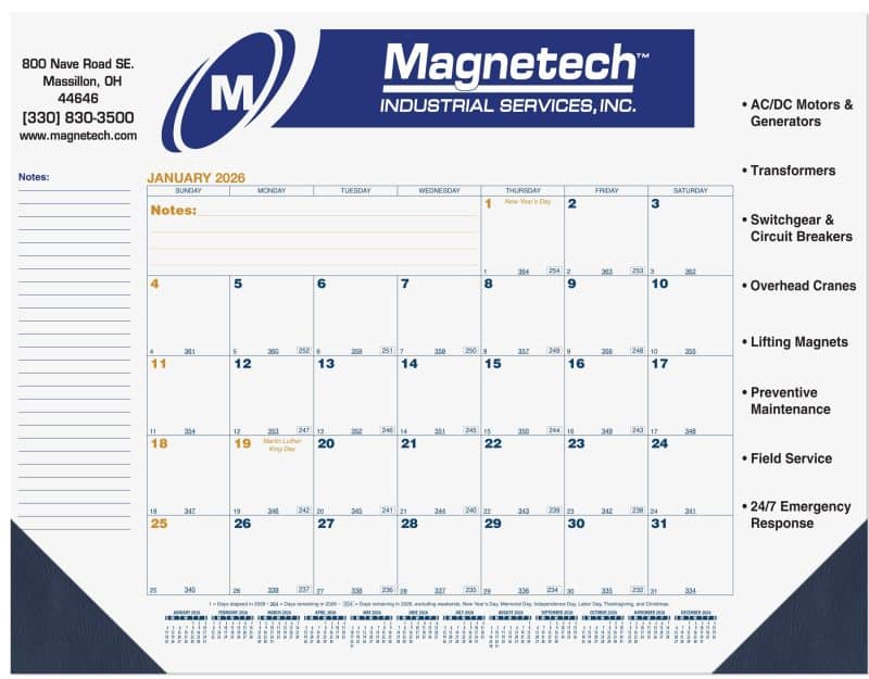 Custom Blue & Gold Calendar Desk Pad w/2 Color Imprint (21 ¾"x 17")