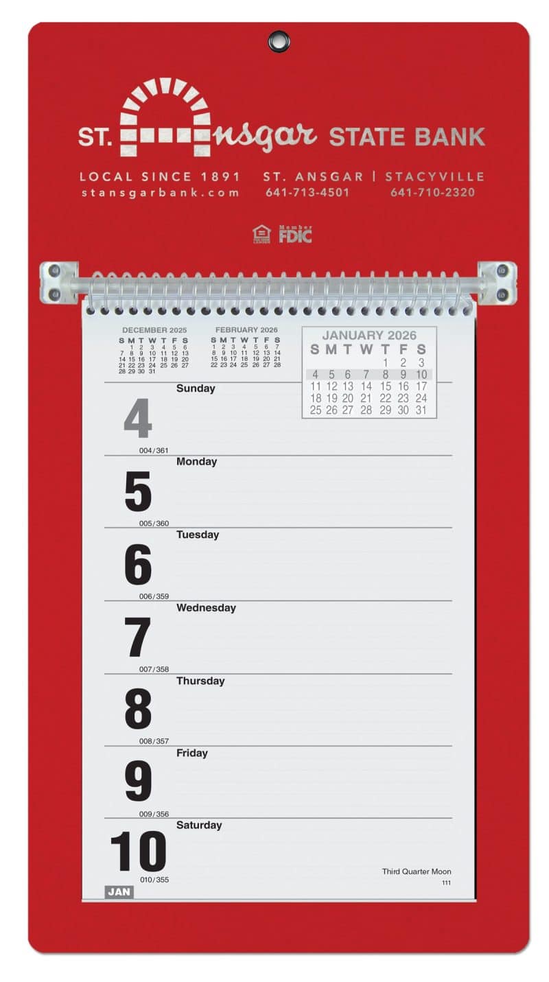 Custom Foil Stamped Weekly Calendar w/Sunday Start (7"x 13")