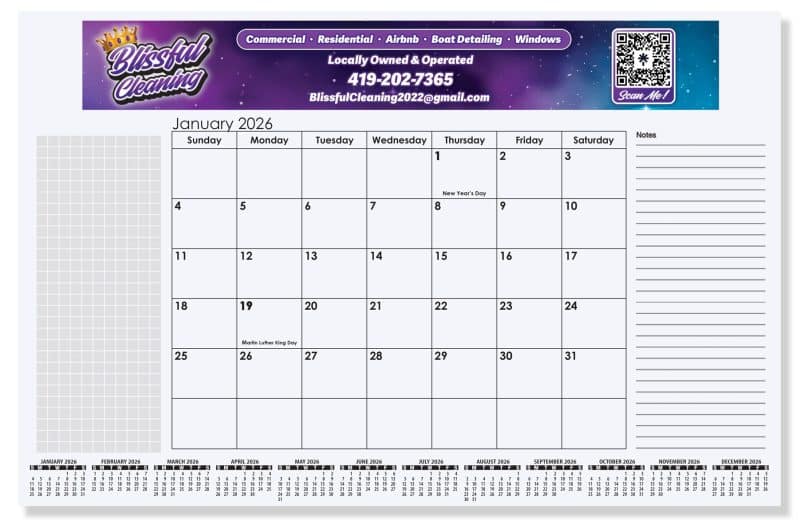 Custom Full Color Small Calendar Desk Pads (16 ¾"x 10 7/8")