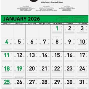 Custom Green Contractor Calendar w/1 Color Imprint (18"x 25")