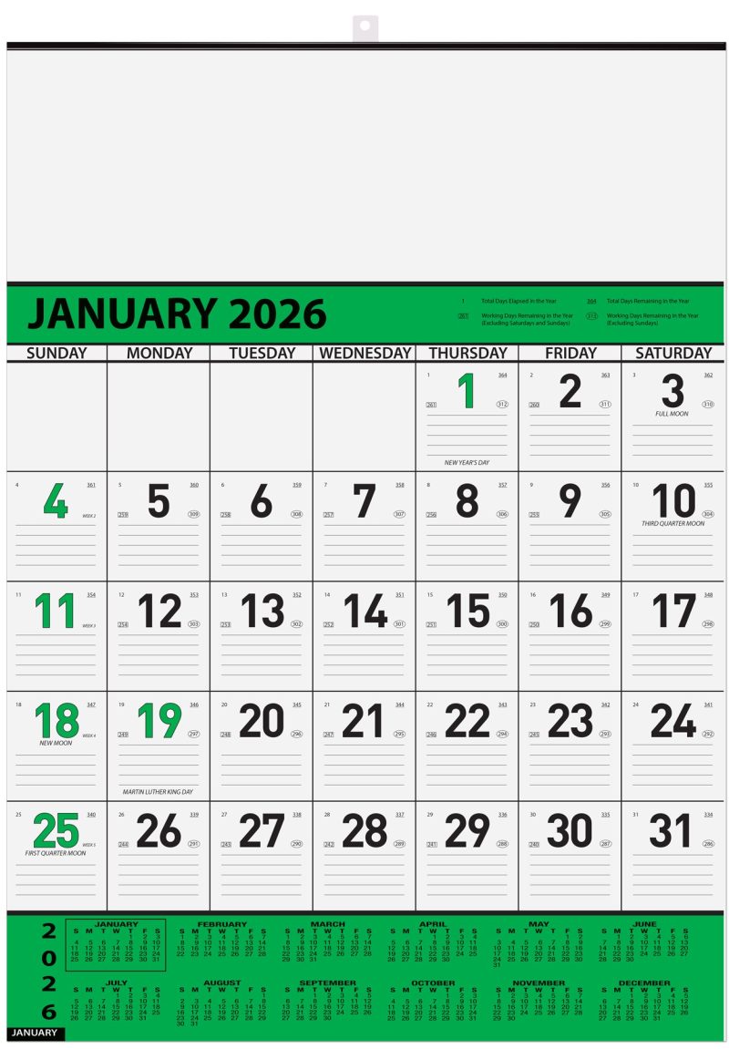 Custom Green Contractor Calendar w/2 Color Imprint (18"x 25") - 1