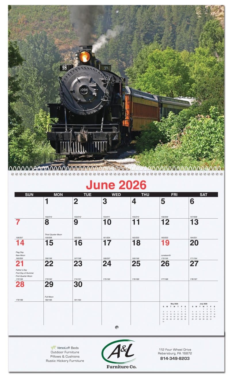 Custom Magnificent Trains Monthly Wall Calendar w/Coil Binding (10 5/8"x 18 ¼")