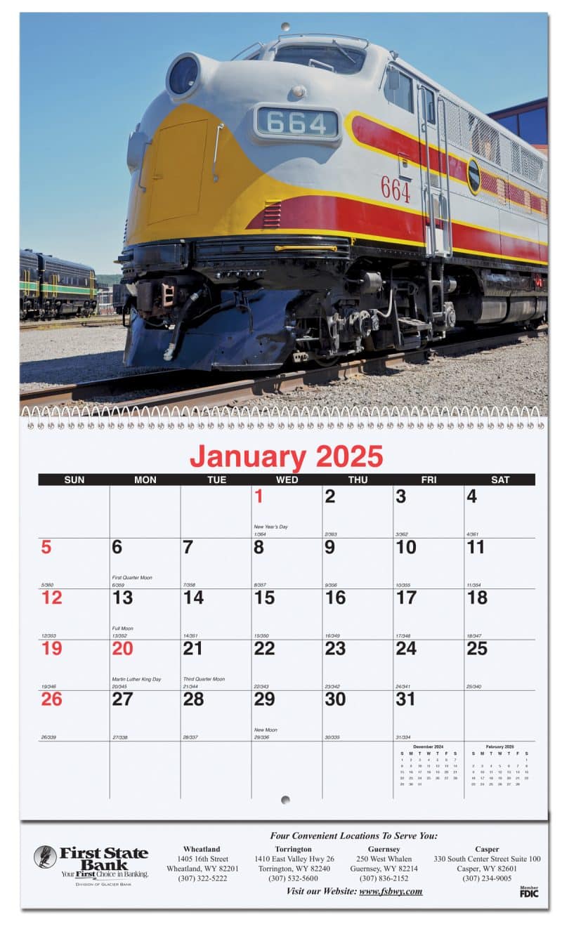 Custom Magnificent Trains Monthly Wall Calendar w/Staple Binding (10 5/8"x 18 ¼")