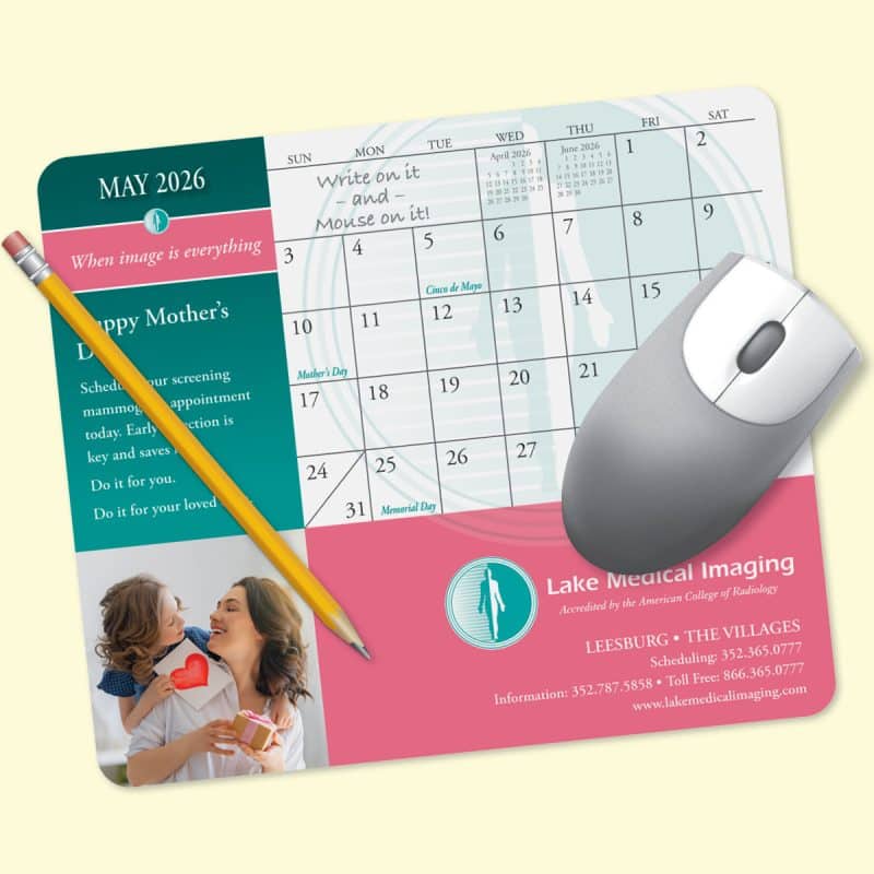 Custom MousePaper® Calendar 18 Month 7.25"x8.5"x.015" Mouse Pad