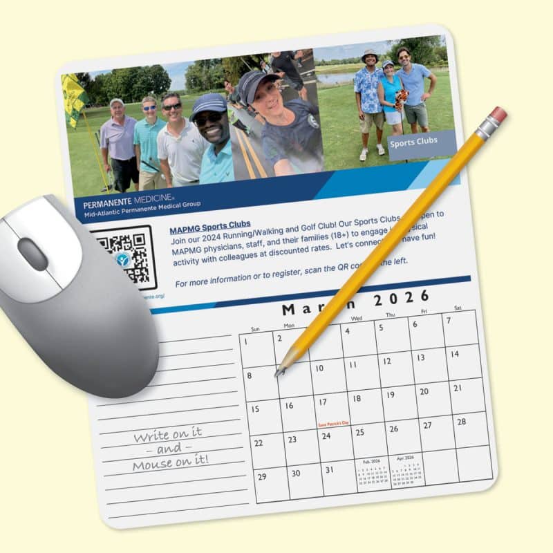 Custom MousePaper® Calendar 18 Month 7.25"x8.5"x.015" Mouse Pad