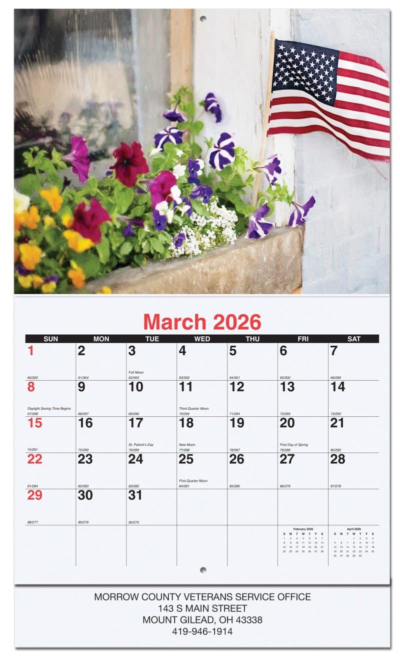 Custom Old Glory Monthly Wall Calendar w/Staple Binding (10 5/8"x 18 ¼")
