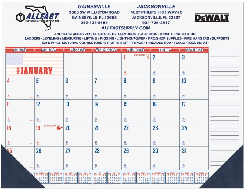 Custom Patriotic Calendar Desk Pad w/1 Color Imprint (21 ¾"x 17")