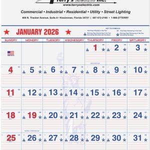 Custom Patriotic Red & Blue Contractor Calendar w/1 Color Imprint (18"x 25")