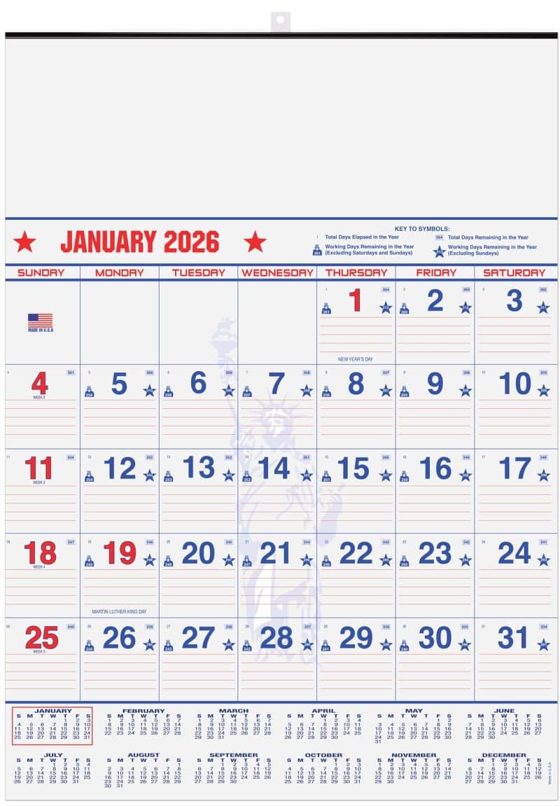 Custom Patriotic Red & Blue Contractor Calendar w/2 Color Imprint (18"x 25") - 1