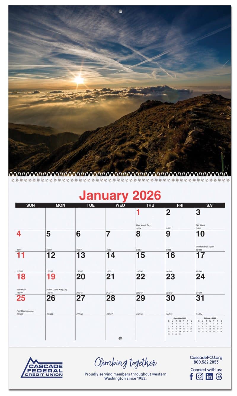 Custom Peaceful Peaks Monthly Wall Calendar w/Coil Binding (10 5/8"x 18 ¼")