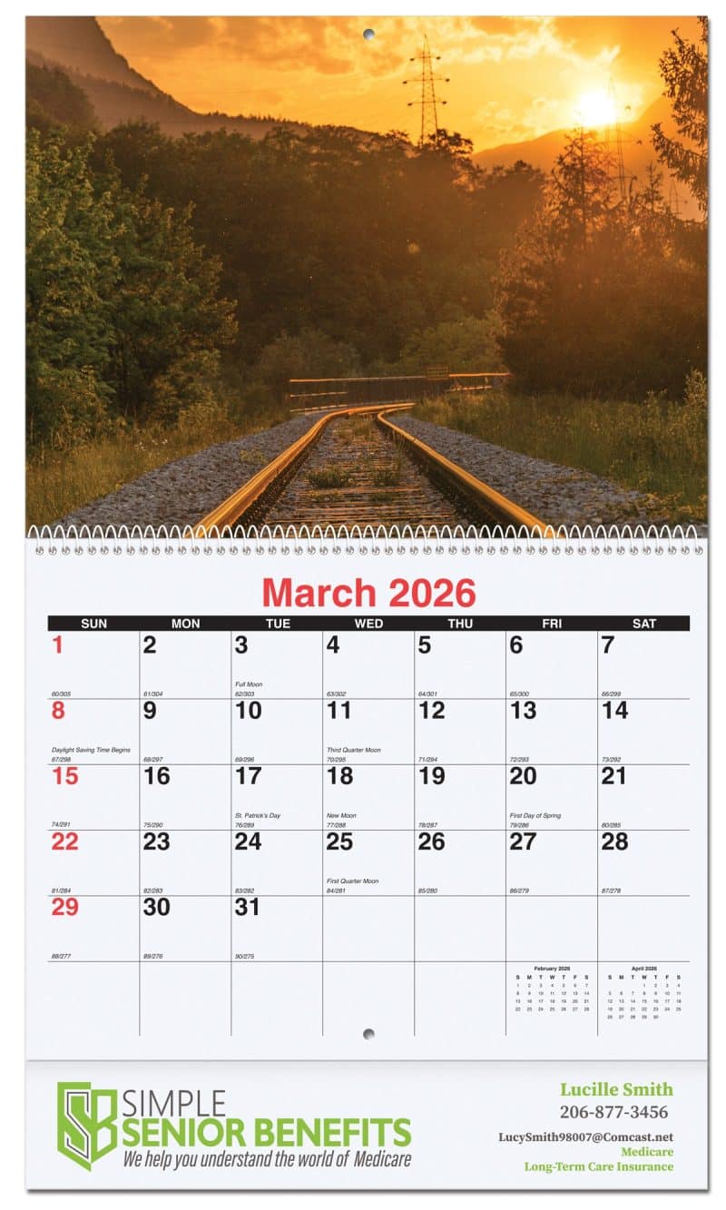 Custom Serene Sunsets Monthly Wall Calendar w/Coil Binding (10 5/8"x 18 ¼")