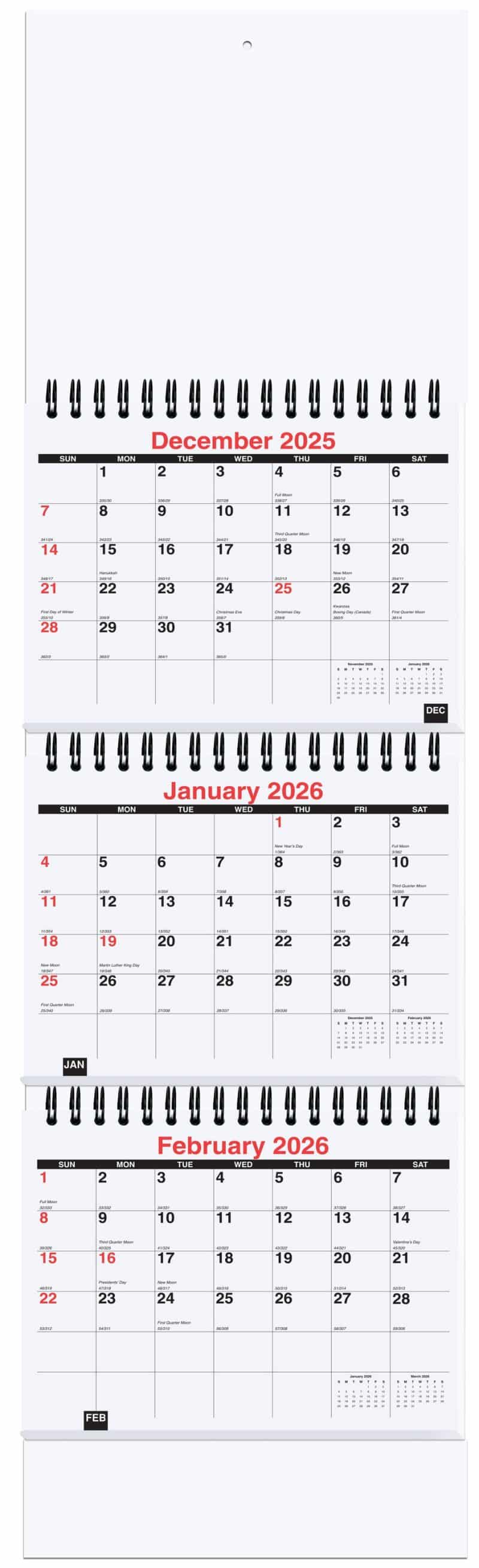 Custom Small 3 Months at a Glance Calendar w/Apron (6"x 20 ¾") - 1