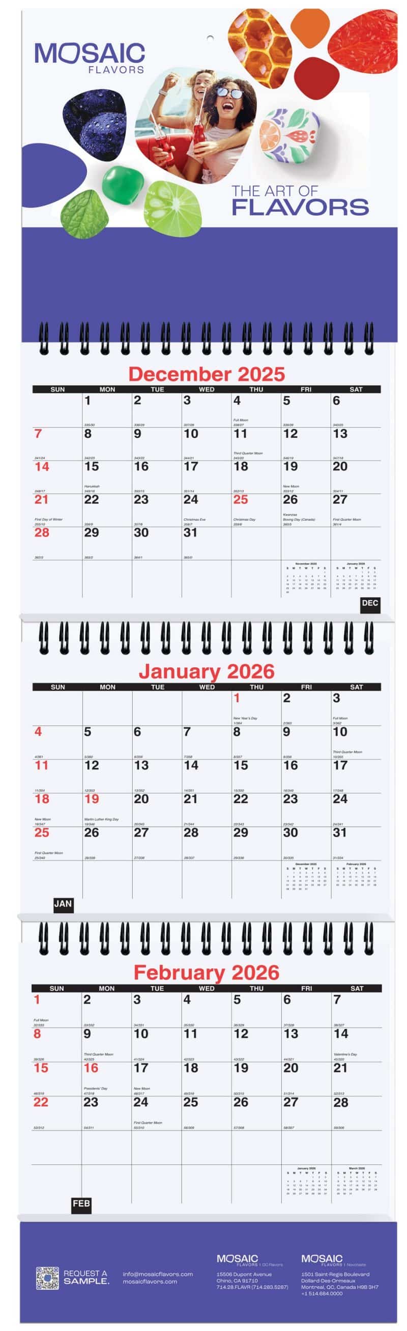 Custom Small 3 Months at a Glance Calendar w/Apron (6"x 20 ¾")