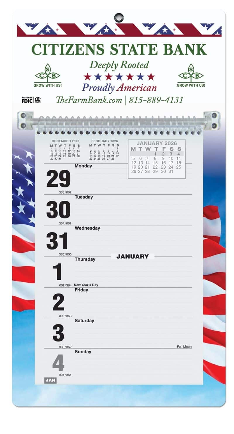 Custom Weekly Wall Calendar w/Monday Start (7"x 12 ¼")