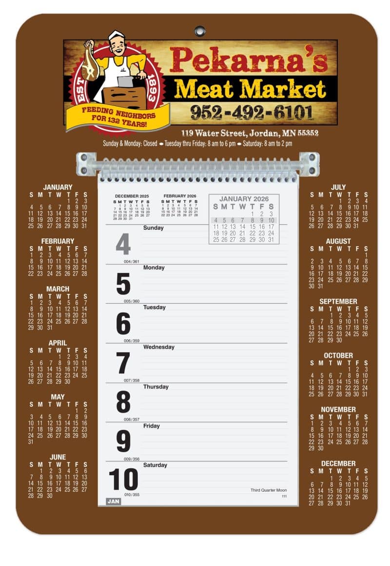 Custom Weekly Wall Calendar w/Sunday Start (9"x 12 ¼")