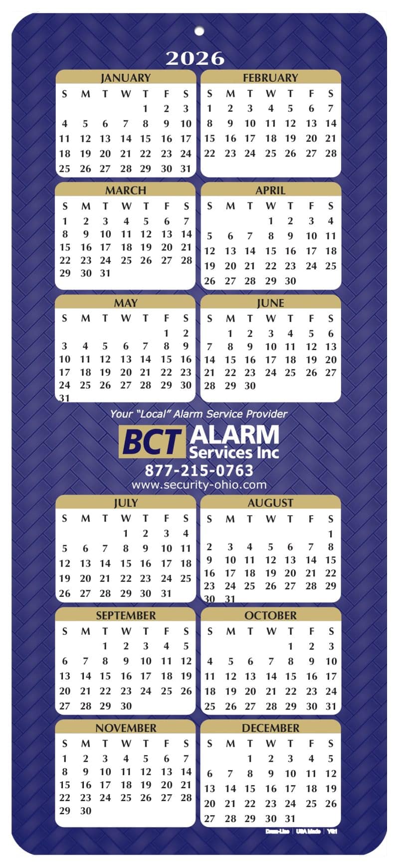 Custom Year at a Glance Calendar Cards (4"x 9")