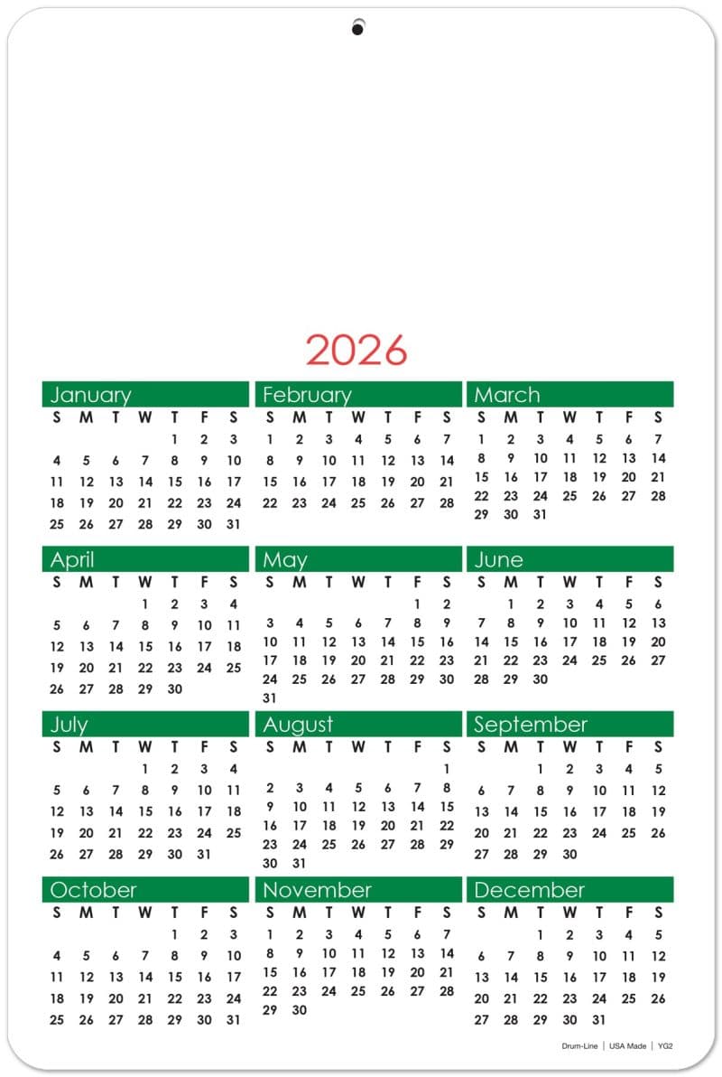 Custom Year at a Glance Calendar Cards (6"x 9") - 1