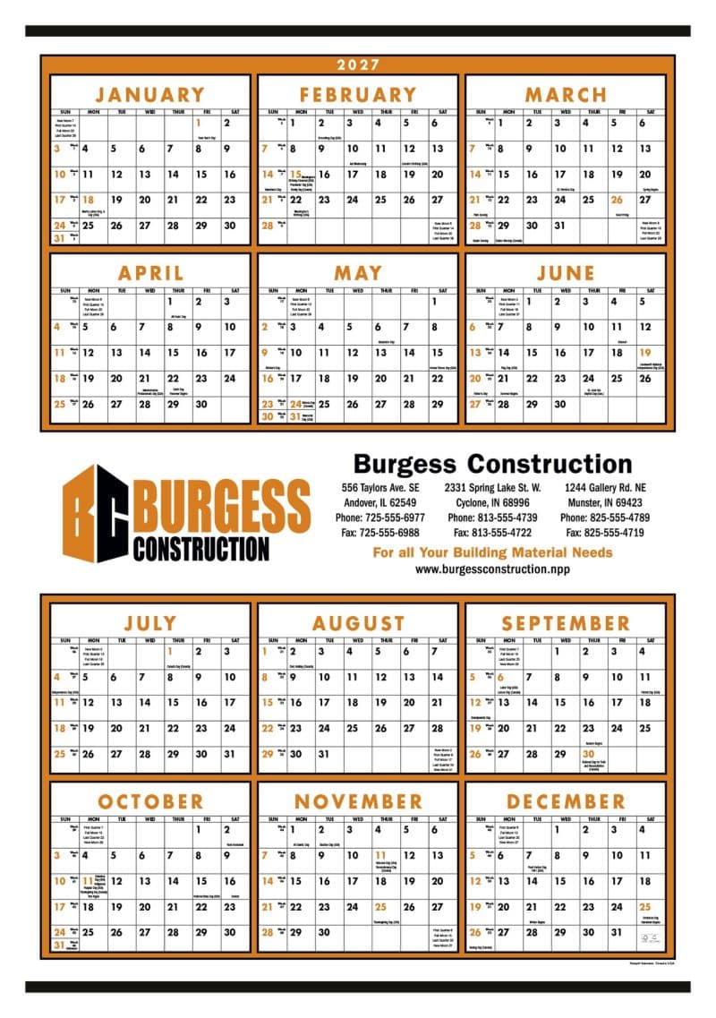 Custom Triumph® Calendars Small Quantity Custom Span-A-Year Calendar - 1