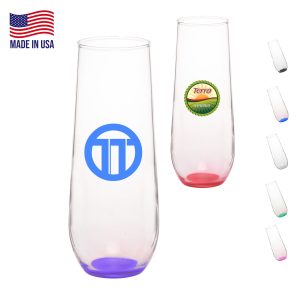 Custom 8 oz. USA Made Libbey Stemless Champagne Flute Glasses.