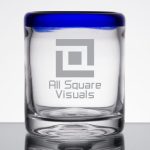 Custom Laser Engraved Libbey® 92313 Aruba 10 oz. Old Fashioned Glass with Cobalt Blue Rim