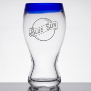 Custom Laser Engraved Libbey® 92316 Aruba 16 oz. Pilsner Glass with Cobalt Blue Rim