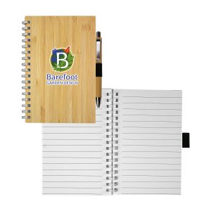 Custom Bamboo Spiral Notebook Pen Set