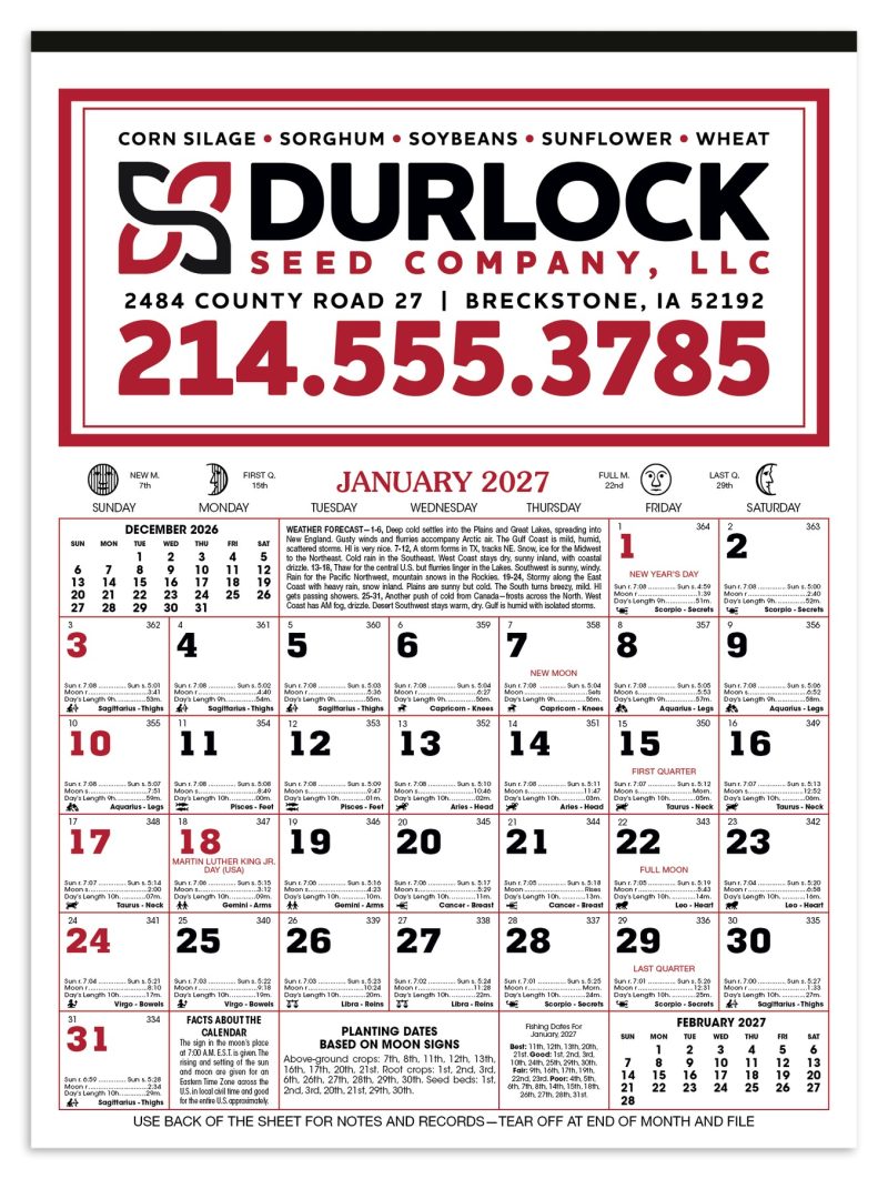 Skinner-Kennedy®-12-Sheet-Almanac-Calendar-190-E Custom Skinner & Kennedy® 12-Sheet Almanac Calendar
