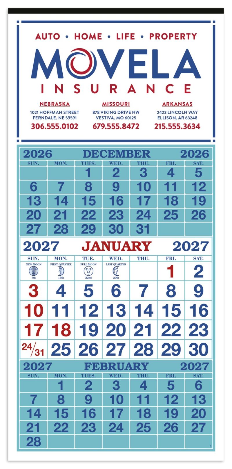 Skinner-Kennedy®-3-Month-Display-12-Sheet-Calendar-63-E Custom Skinner & Kennedy® 3-Month Display 12-Sheet Calendar