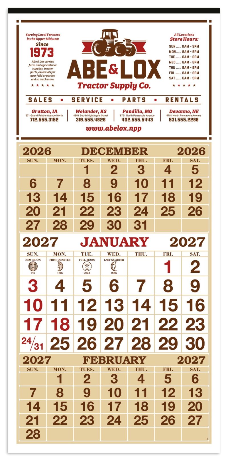 Skinner-Kennedy®-3-Month-Display-12-Sheet-Calendar-64-E Custom Skinner & Kennedy® 3-Month Display 12-Sheet Calendar