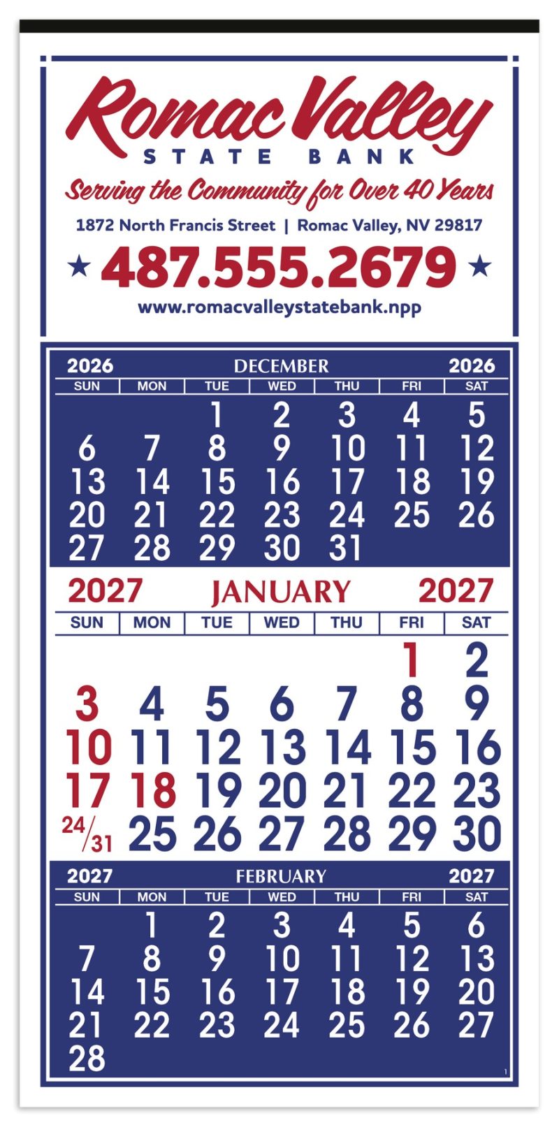 Skinner-Kennedy®-3-Month-Display-12-Sheet-Calendar-66-E Custom Skinner & Kennedy® 3-Month Display 12-Sheet Calendar