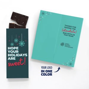 Custom One Color Foil-Stamped Stock Holiday Sentiment Sweeter Cards with Sea Salt Caramel Chocolate Bar