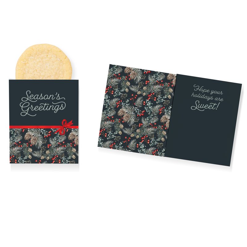 Custom One Color Foil-Stamped Stock Pine Boughs & Berries Design Mini Sweeter Card with Single Sugar Cookie - 1