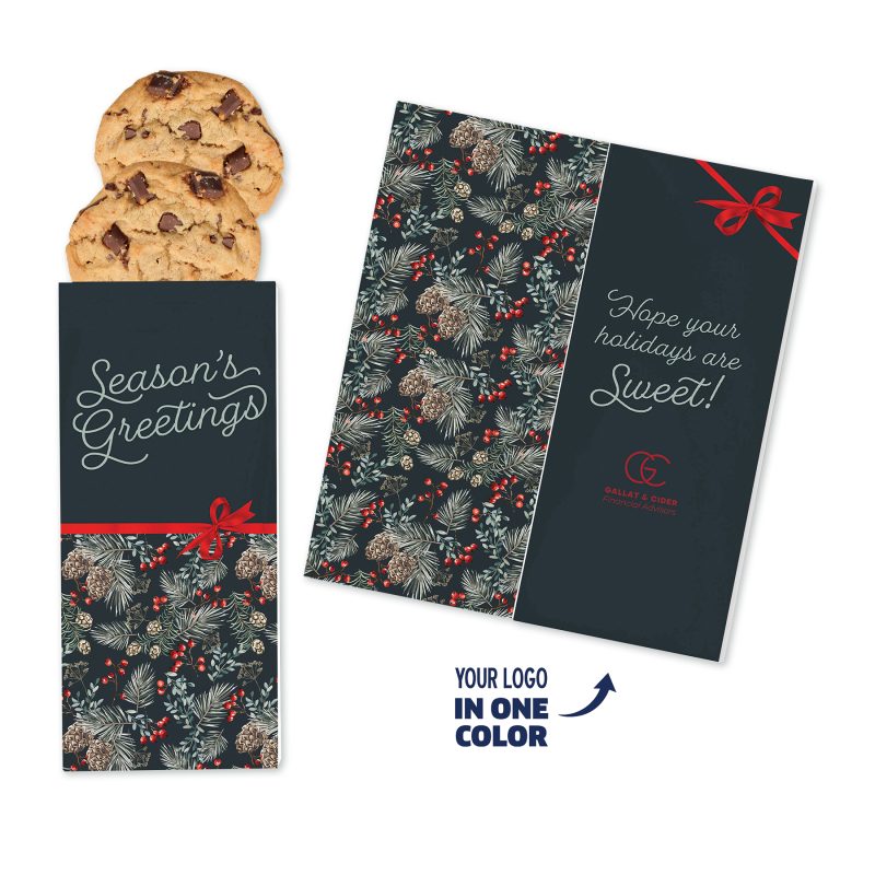 One-Color-Foil-Stamped-Stock-Pine-Boughs-Berries-Sweeter-Cards-with-Chocolate-Chip-Cookies-SC183PB Custom One Color Foil-Stamped Stock Pine Boughs & Berries Sweeter Cards with Chocolate Chip Cookies