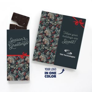 Custom One Color Foil-Stamped Stock Pine Boughs & Berries Sweeter Cards with Sea Salt Caramel Chocolate Bar