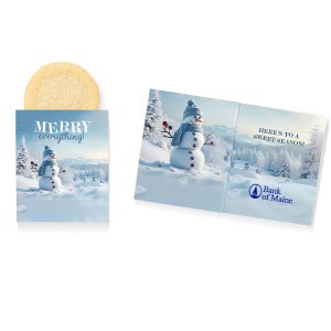 Custom One Color Foil-Stamped Stock Snowman Design Mini Sweeter Card with Single Sugar Cookie