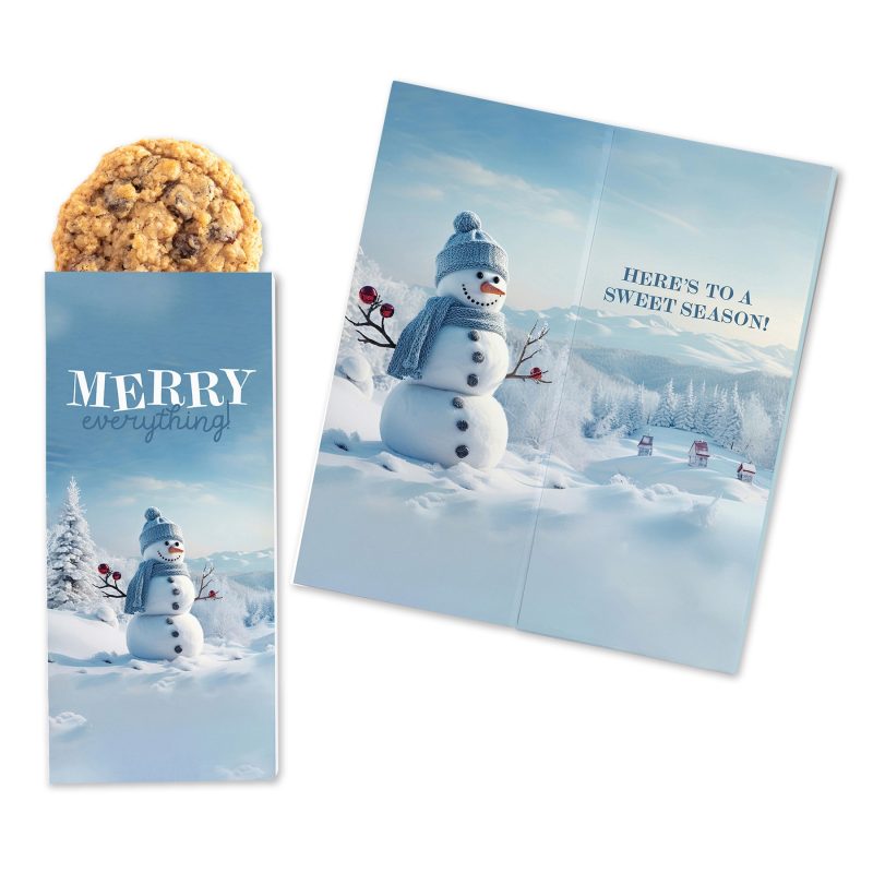 Custom One Color Foil-Stamped Stock Snowman Sweeter Cards with Oatmeal Raisin Cookies - 1